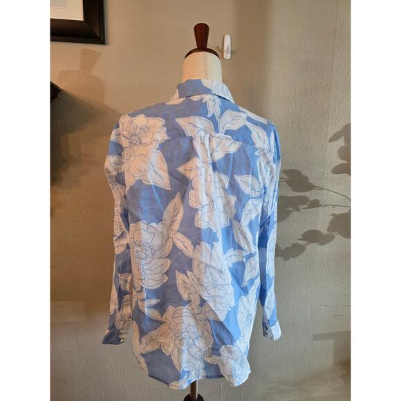 J. Jill Love Linen Women's Floral Blouse Top SZ Small Coastal Lightweight - Picture 2 of 6